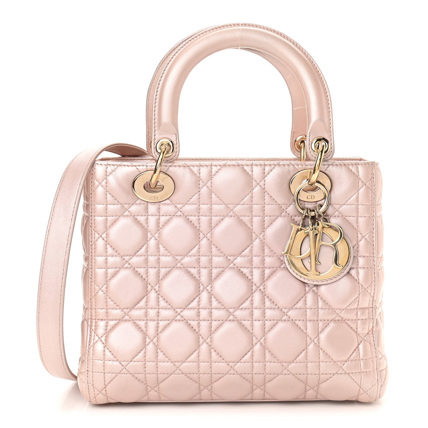 Christian Dior Pearly Lambskin Cannage Medium Lady Dior Lotus 1 of 9