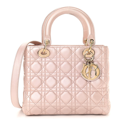 Christian Dior Pearly Lambskin Cannage Medium Lady Dior Lotus 1 of 9