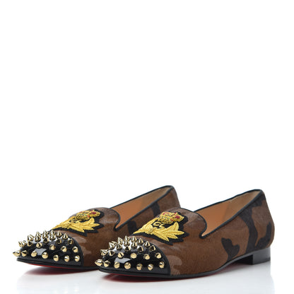 Christian Louboutin Pony Hair Print Spikes Womens Intern Flat Loafers 38 Camo Black 3 of 14