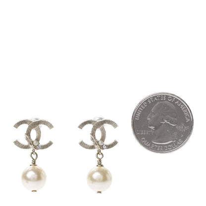 Chanel Crystal Pearl CC Drop Leaf Earrings Gold 2 of 5