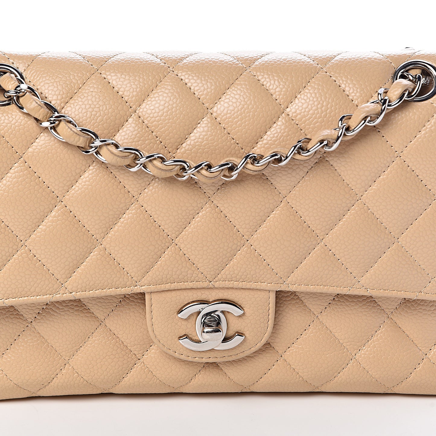 Caviar Quilted Medium Double Flap Beige Clair