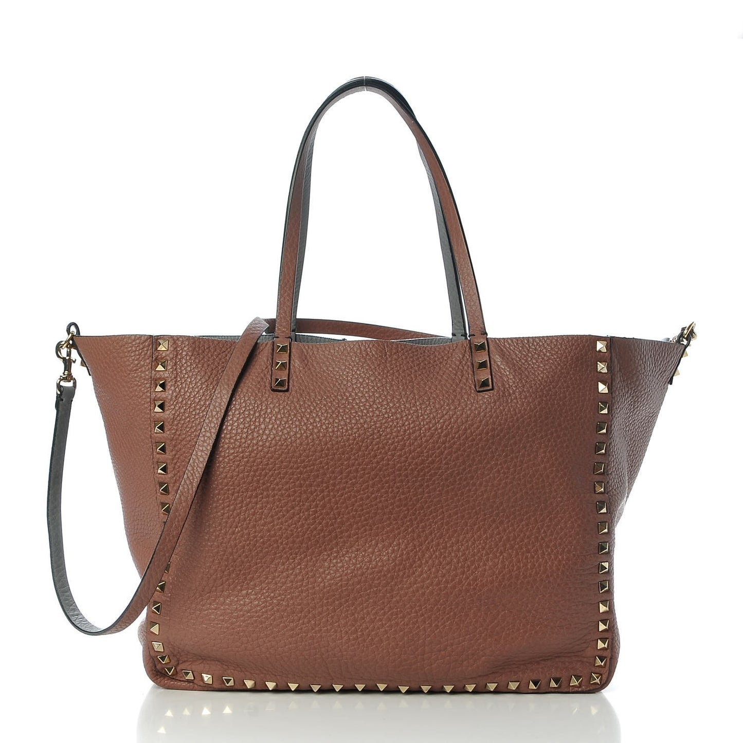 Grained Calfskin Medium Rockstud Reversible Tote Dark Rose Grey