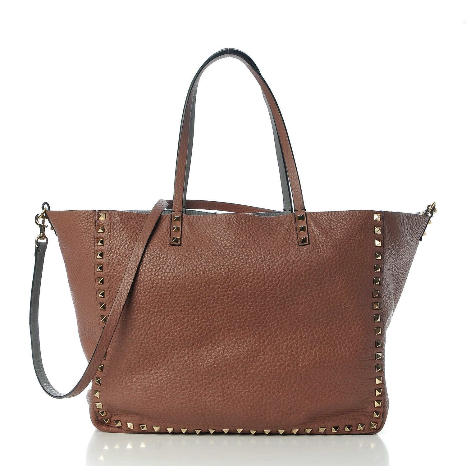 Valentino Garavani Grained Calfskin Medium Rockstud Reversible Tote Dark Rose Grey 9 of 16