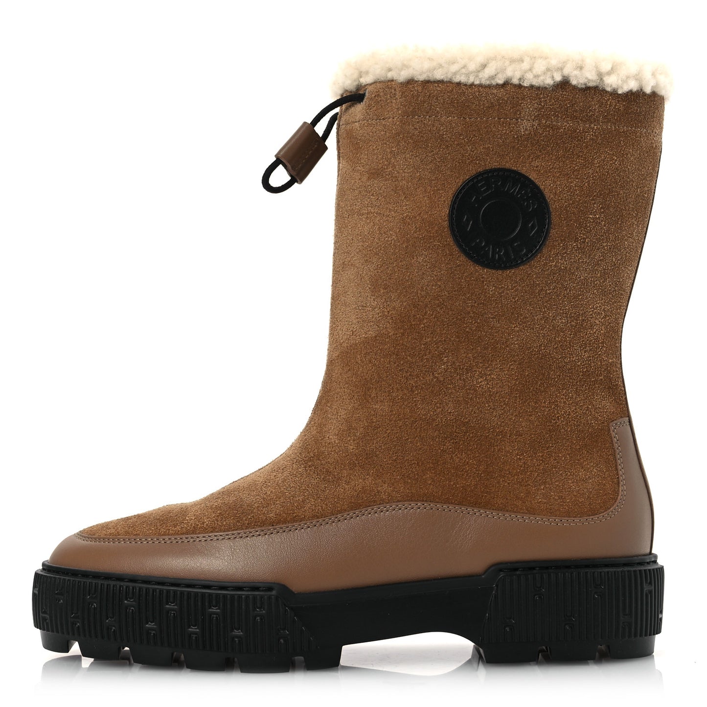 Suede Shearling Calfskin Womens Journey Ankle Boots 37 Brun Fumé Ecru