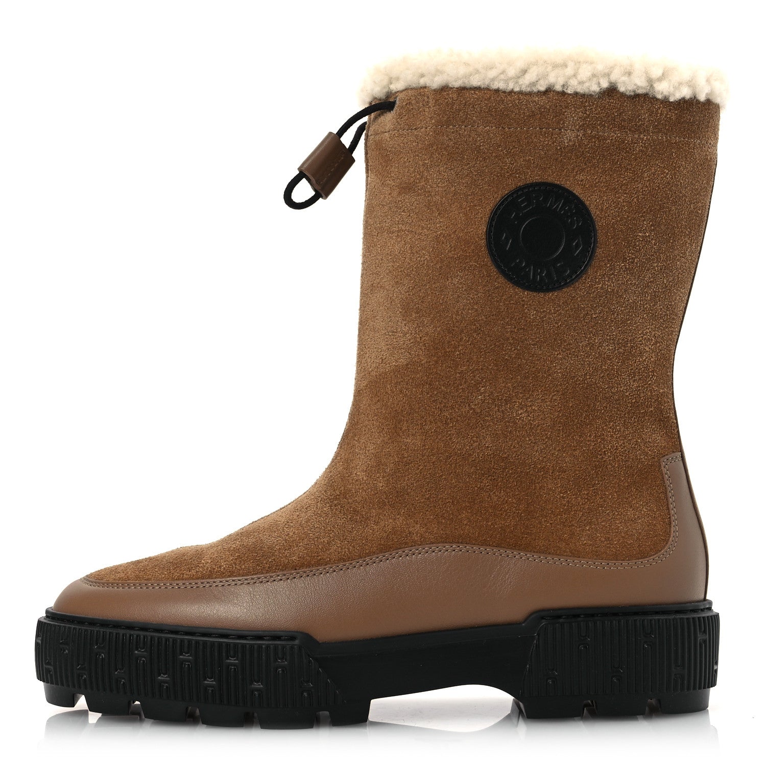 Hermes Suede Shearling Calfskin Womens Journey Ankle Boots 37 Brun Fumé Ecru 1 of 10