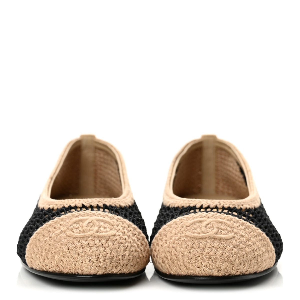 Raffia Cap Toe Ballerina Flats 38 Black Beige