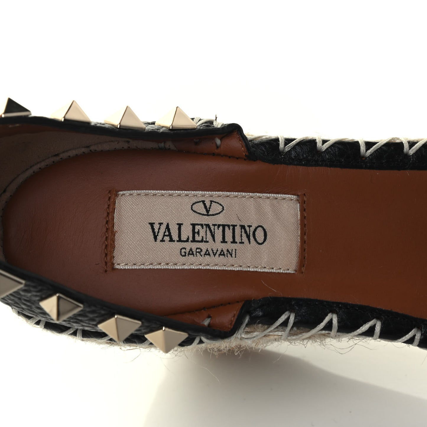 Grained Calfskin Rockstud Ankle Wrap Espadrille 15/85mm Wedges 35 Black Light Cuir