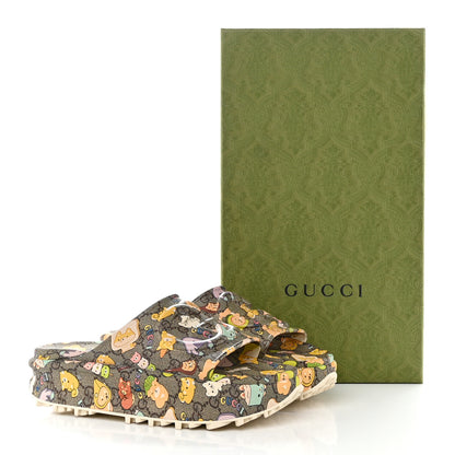 Gucci X PIKARAR Cubic Rubber Monogram Animal Print Womens Interlocking G Platform 42mm Slide Sandals 38 Beige Ebony Multicolor 9 of 9