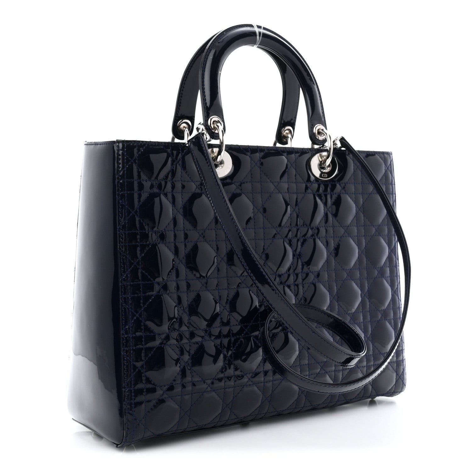 Christian Dior Patent Cannage Large Lady Dior Navy Blue 3 of 10