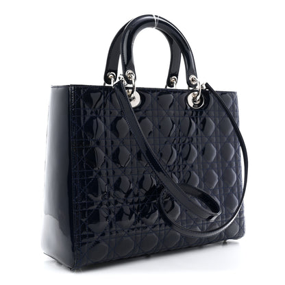 Christian Dior Patent Cannage Large Lady Dior Navy Blue 3 of 10