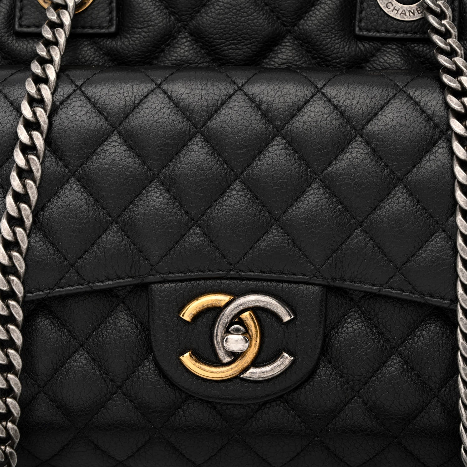 Chanel Metallic Grained Calfskin Quilted Large Casual Pocket Tote Black 8 of 11