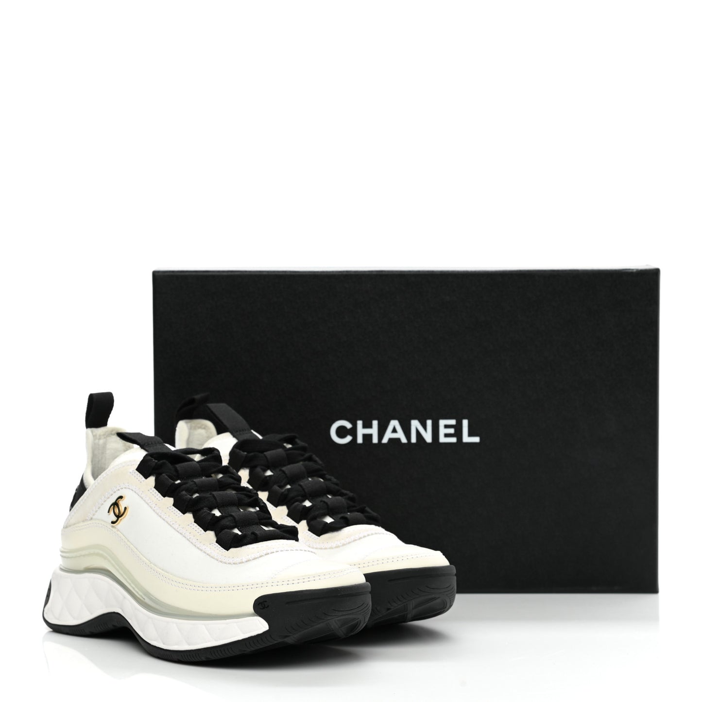 Velvet Calfskin Mixed Fibers CC Sneakers 35 Ivory Black