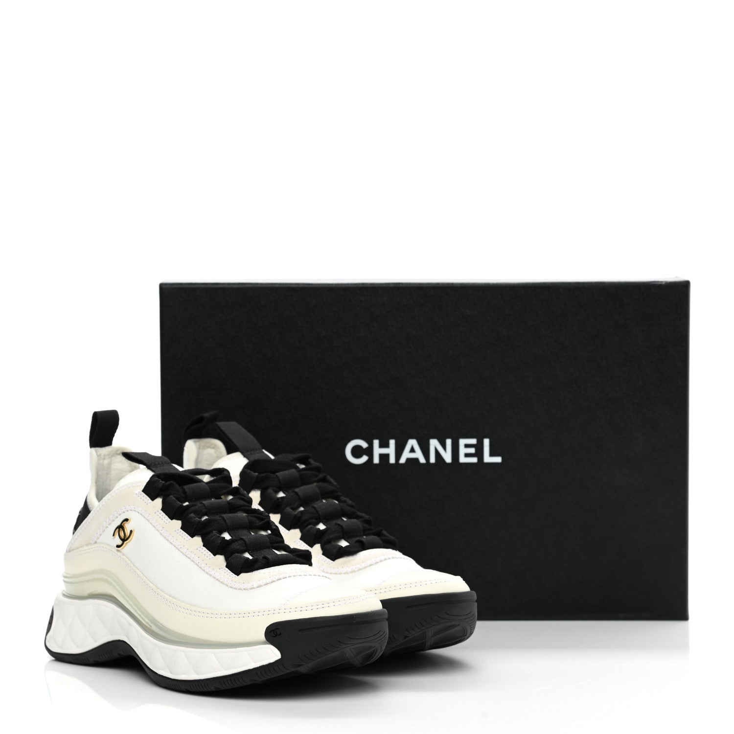 Chanel Velvet Calfskin Mixed Fibers CC Sneakers 35 Ivory Black 9 of 9