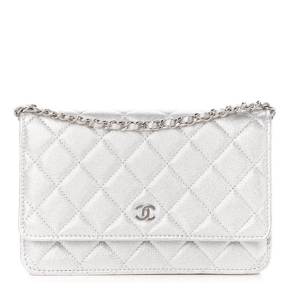 Chanel Metallic Lambskin Quilted Wallet On Chain WOC Silver 1 of 11