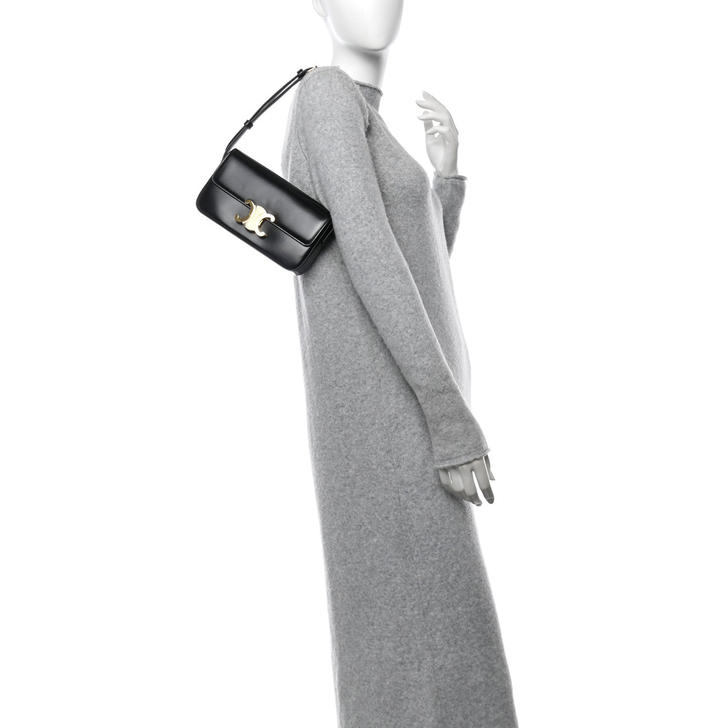 Celine Shiny Calfskin Triomphe Shoulder Bag Black 2 of 12