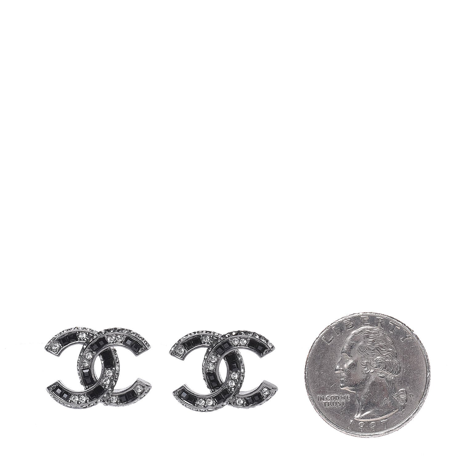 Chanel Ruthenium Crystal CC Earrings Black 2 of 6