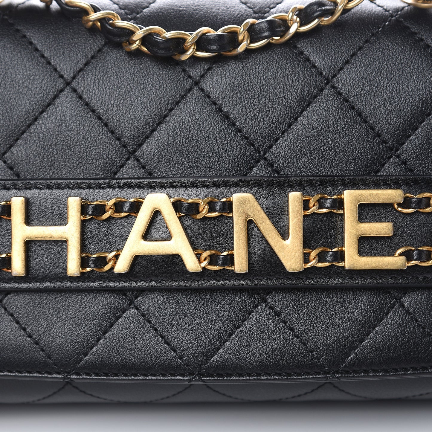 Calfskin Quilted Small Enchained Flap Black