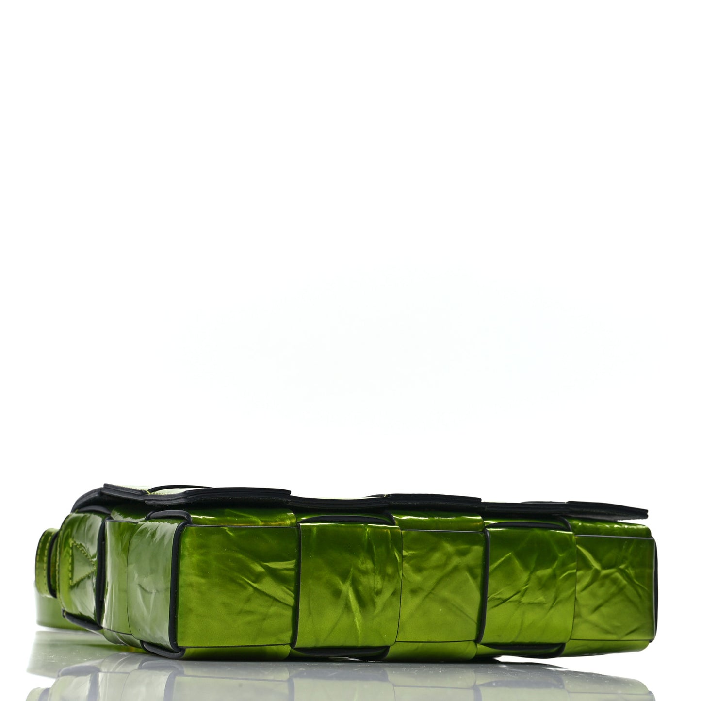 Metallic Crushed Calfskin Maxi Intrecciato Cassette Crossbody Bag Chlorophyll