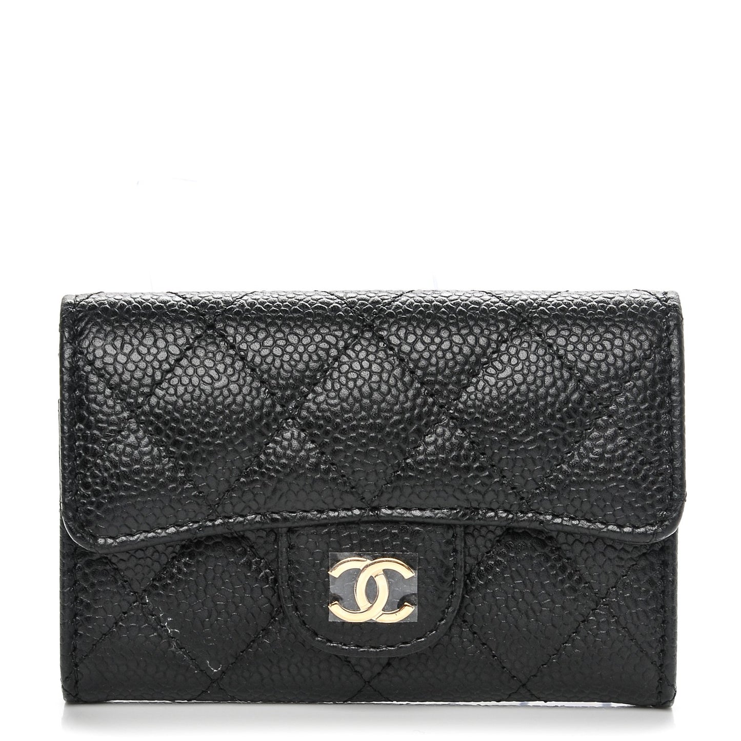 Caviar Quilted Flap Card Holder Black