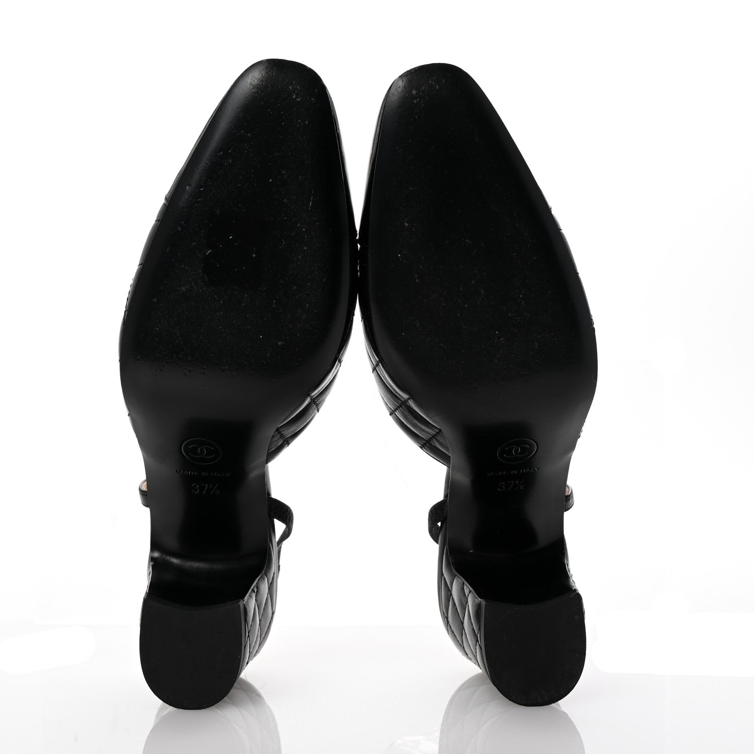 Chanel Lambskin Patent Calfskin Quilted Cap Toe CC Slingback Pumps 37.5 Black 6 of 10