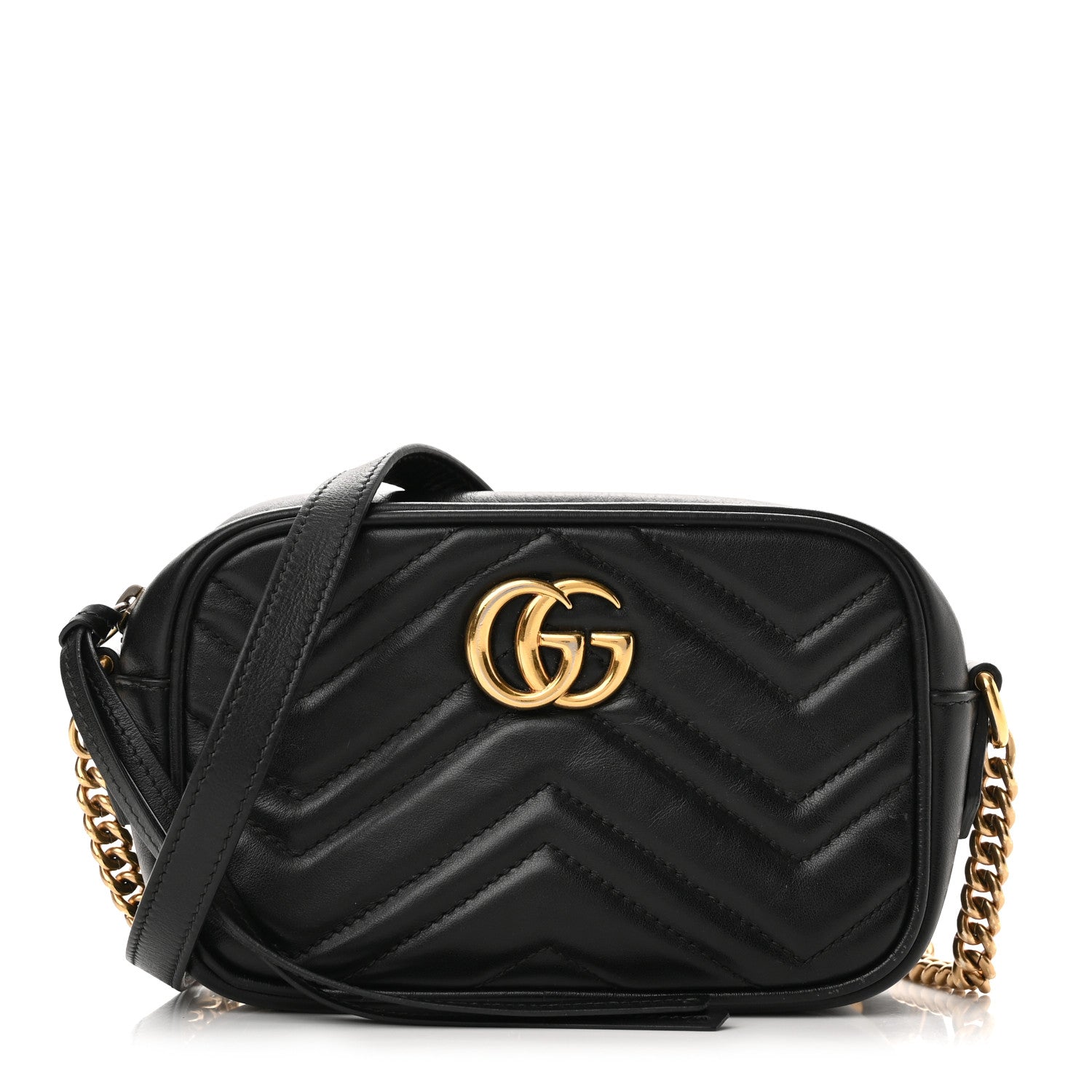 Gucci Calfskin Matelasse Mini GG Marmont Chain Shoulder Bag Black 1 of 11