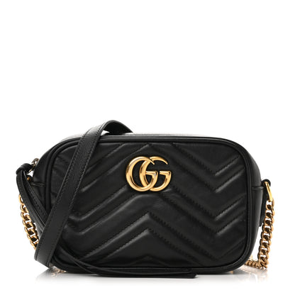 Gucci Calfskin Matelasse Mini GG Marmont Chain Shoulder Bag Black 1 of 11