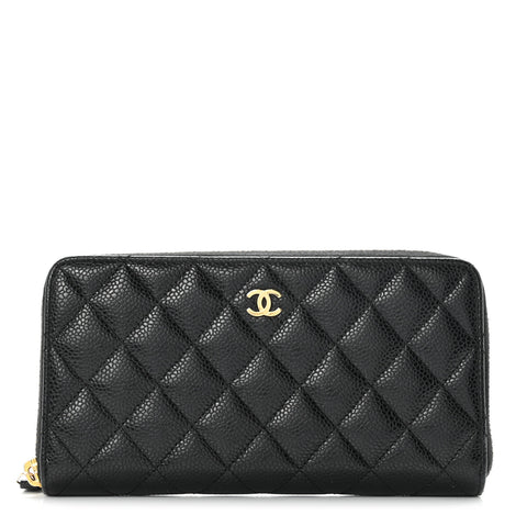 Caviar Quilted Large Gusset Zip Around Wallet Black