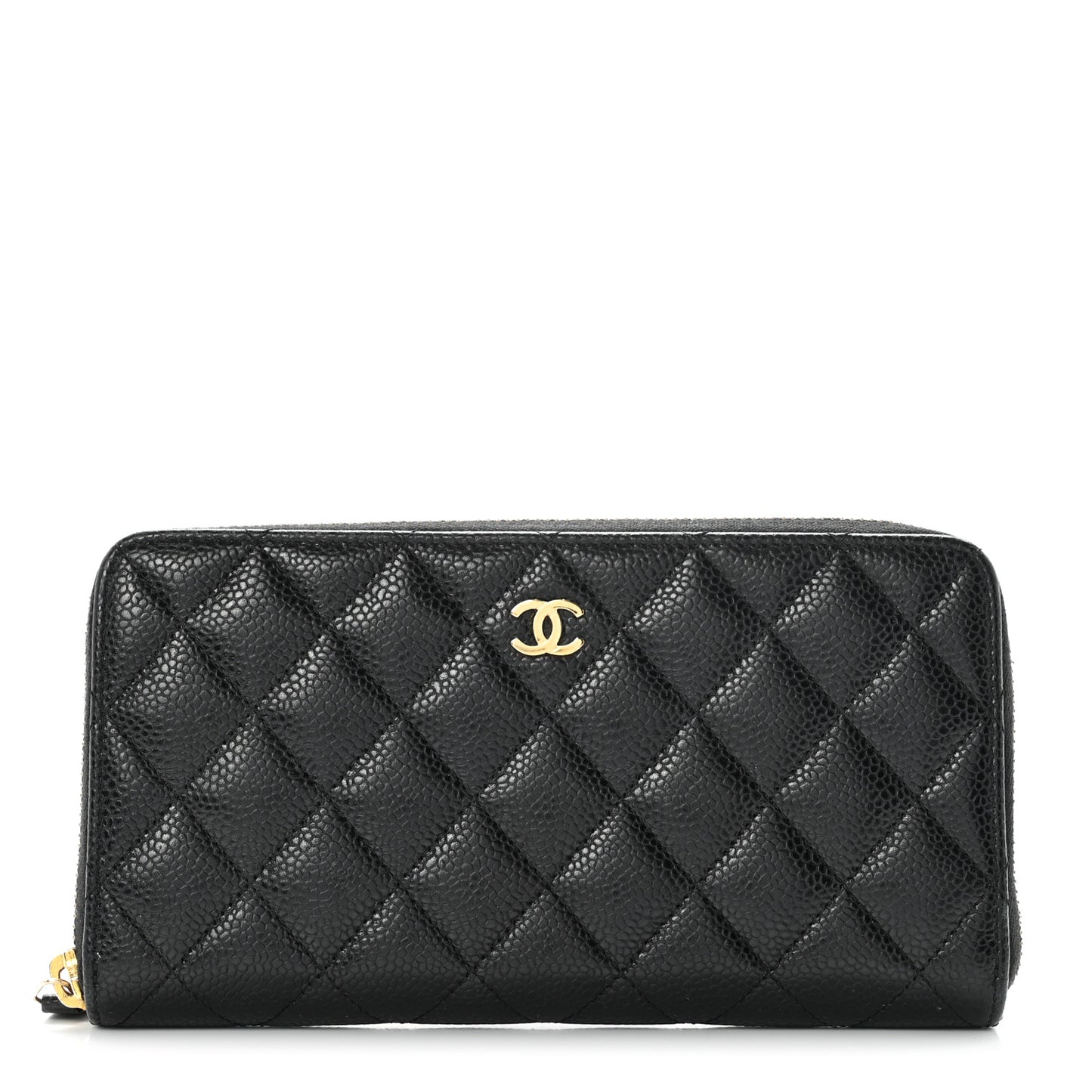 Caviar Quilted Large Gusset Zip Around Wallet Black