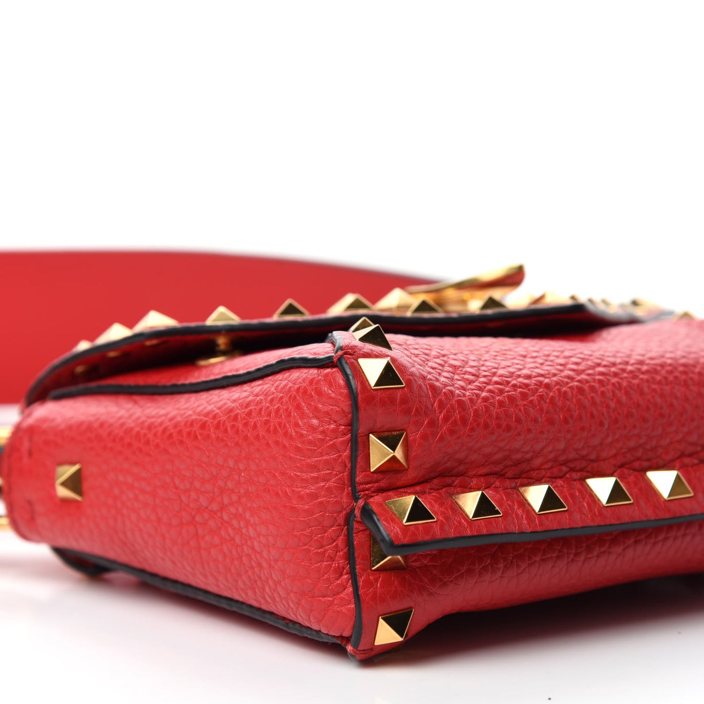 Grainy Calfskin Small Rockstud Hype Shoulder Bag Red