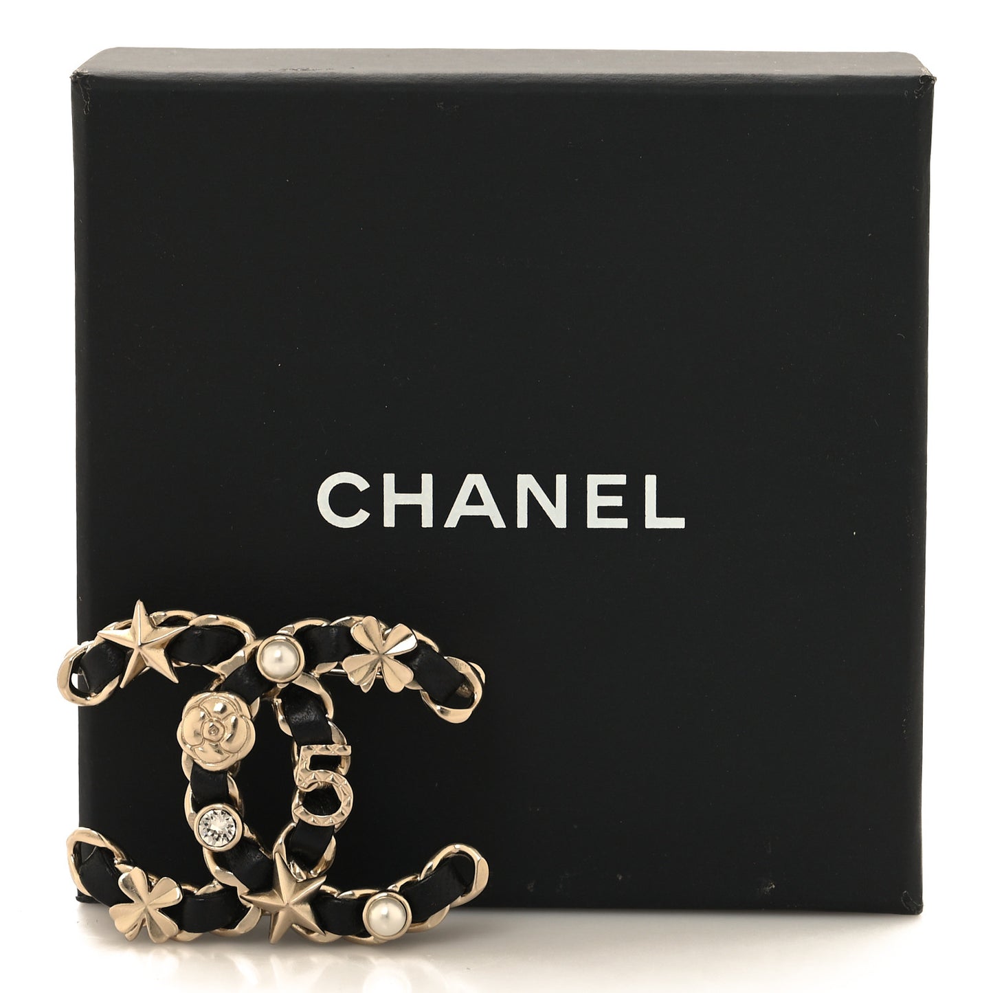 Lambskin Pearl Strass Sergeant Chanel Brooch Black Gold