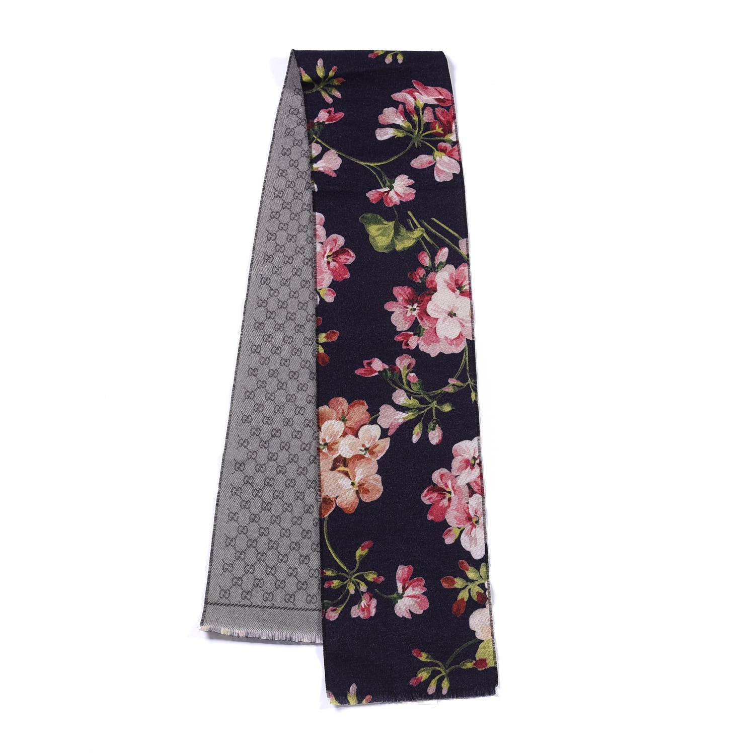 Gucci Wool Monogram Blooms Print Scarf Navy 1 of 4