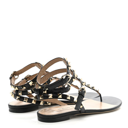 Valentino Garavani Calfskin Rockstud Ankle Wrap Flat Thong Sandals 36 Black 4 of 11