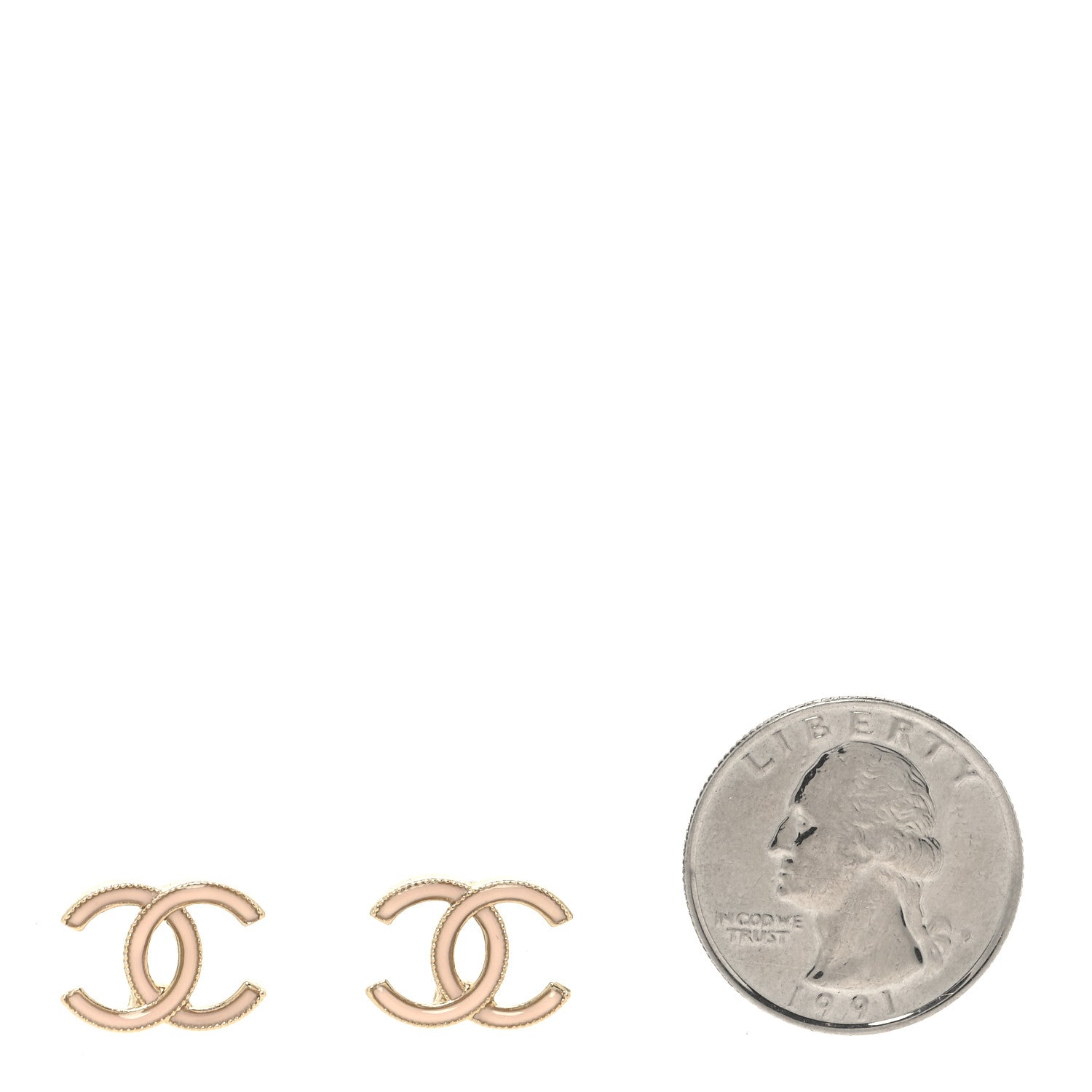 Chanel Enamel CC Earrings Gold Nude 2 of 4