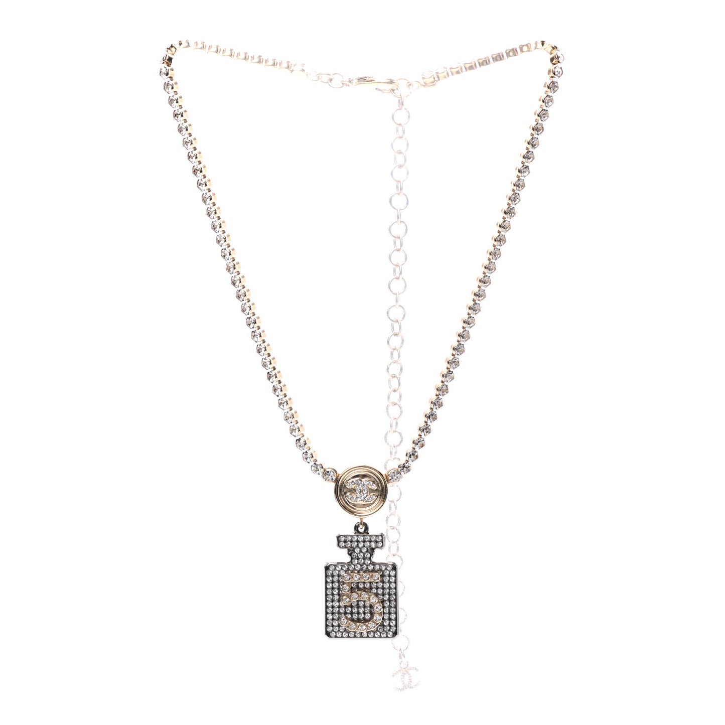 Crystal CC Perfume Bottle Necklace Gold