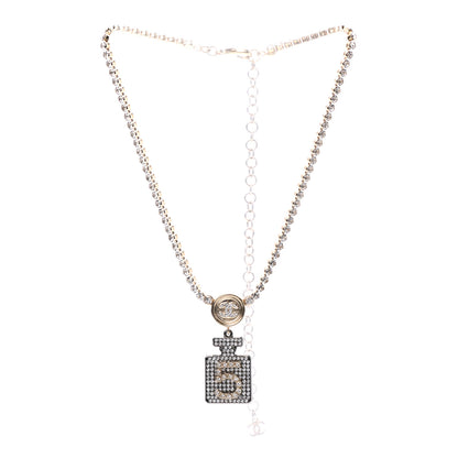 Chanel Crystal CC Perfume Bottle Necklace Gold 3 of 5