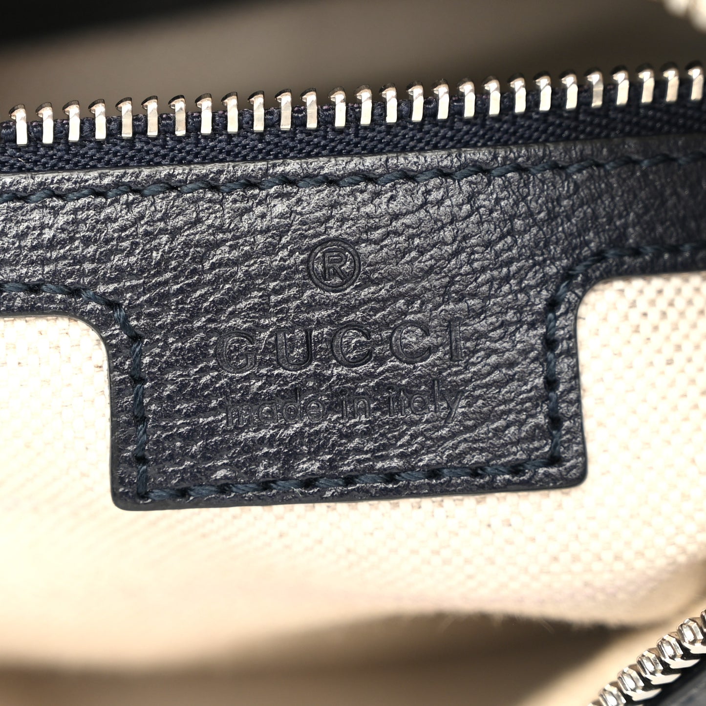 GG Supreme Monogram Textured Calfskin Web Large Attache Shoulder Bag Beige Blue