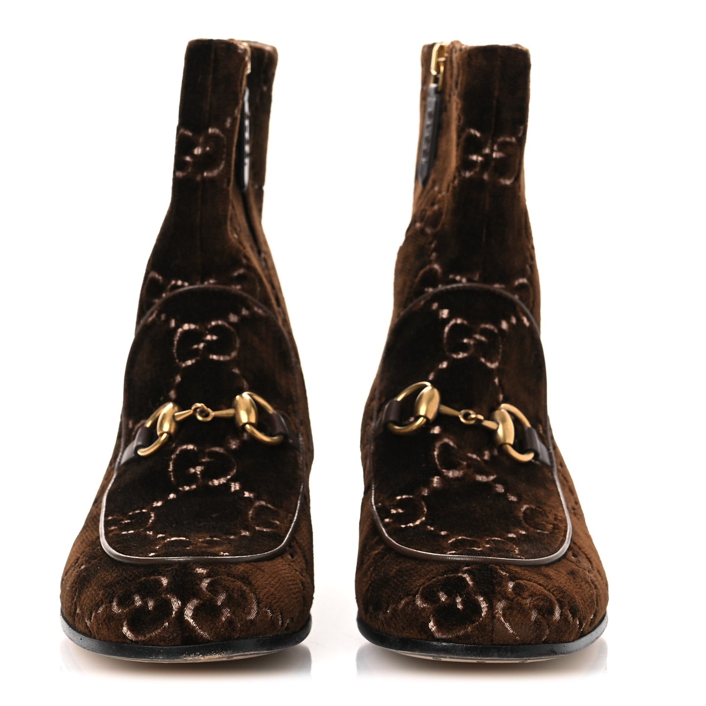 Velvet GG Monogram Crystal Horsebit Ankle Boots 37 Brown Vintage Cocoa