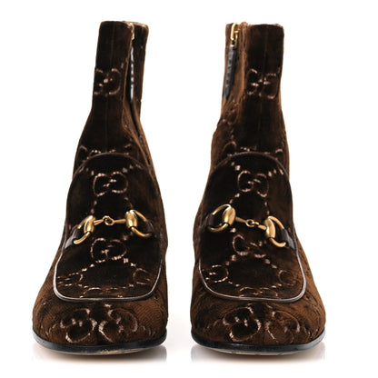 Gucci Velvet GG Monogram Crystal Horsebit Ankle Boots 37 Brown Vintage Cocoa 3 of 10