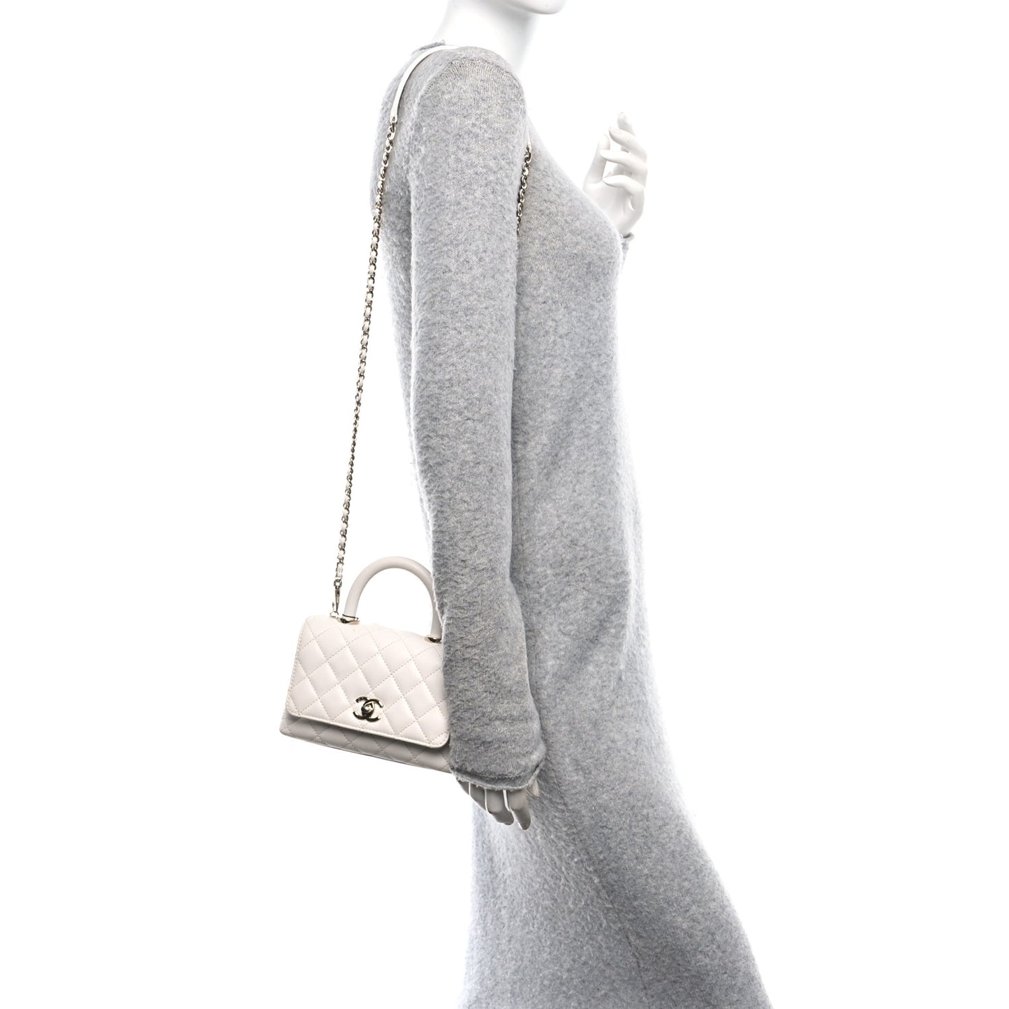 Caviar Quilted Extra Mini Coco Handle Flap White