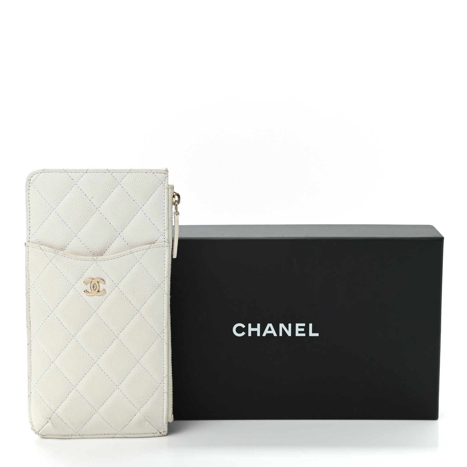 Chanel Caviar Quilted Classic Flat Wallet Pouch White 17 of 17