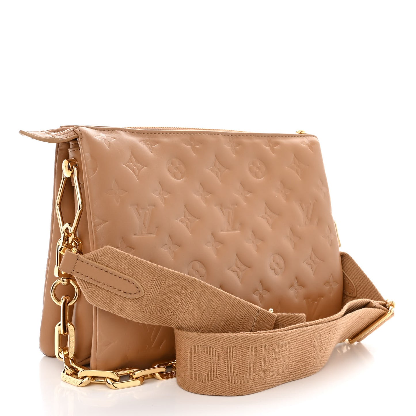 Lambskin Embossed Monogram Coussin PM Camel