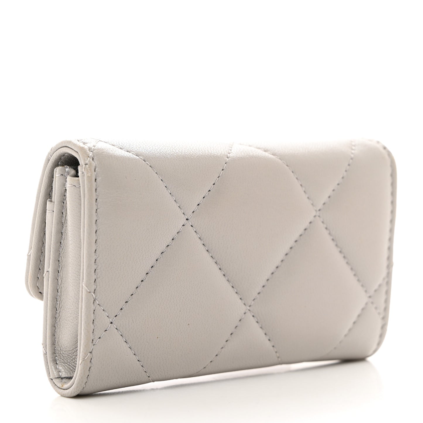 Lambskin Quilted Chanel 19 Flap Card Holder Grey