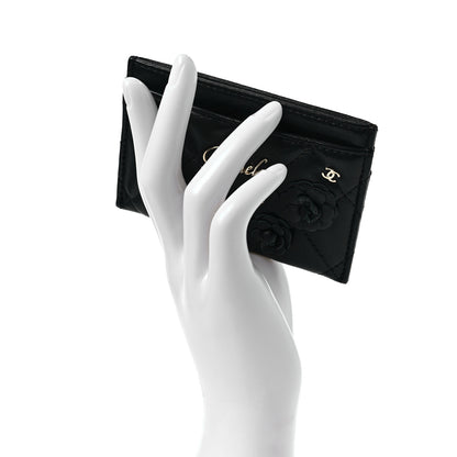 Chanel Lambskin Quilted Camellia Card Holder Black 2 of 8