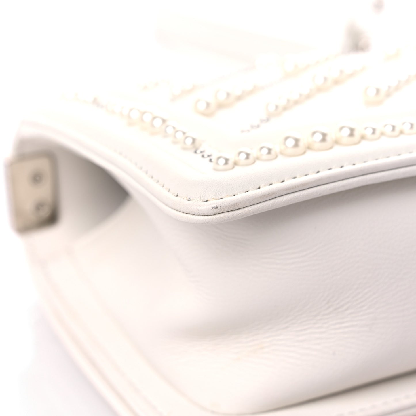 Calfskin Pearl Chevron Small Boy Flap White