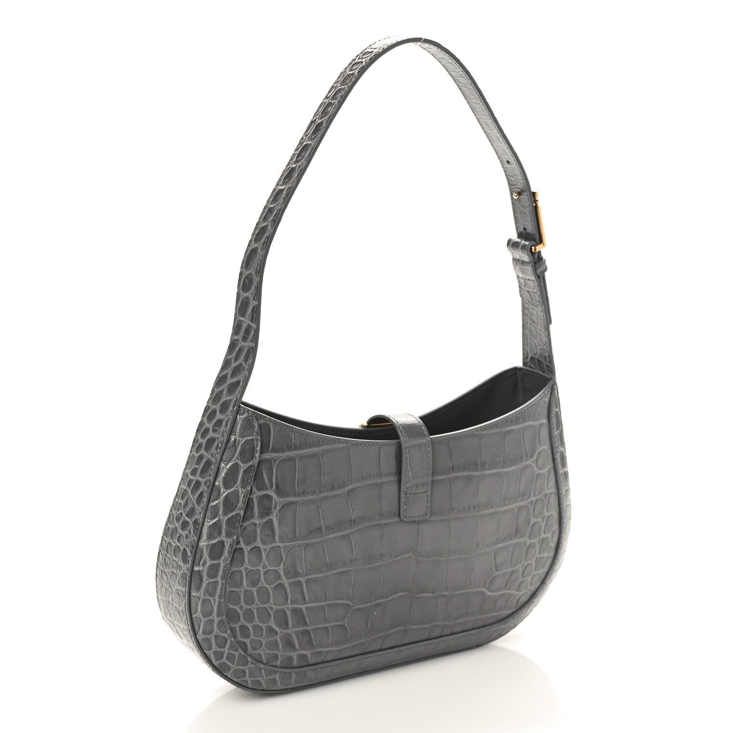 Versace Calfskin Crocodile Embossed Large Greca Goddess Bag Charcoal 2 of 9