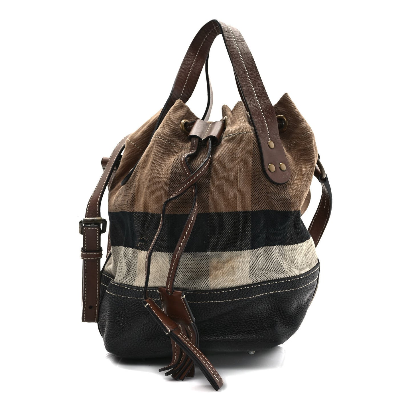 Grainy Calfskin House Check Canvas Small Heston Crossbody Tan Black