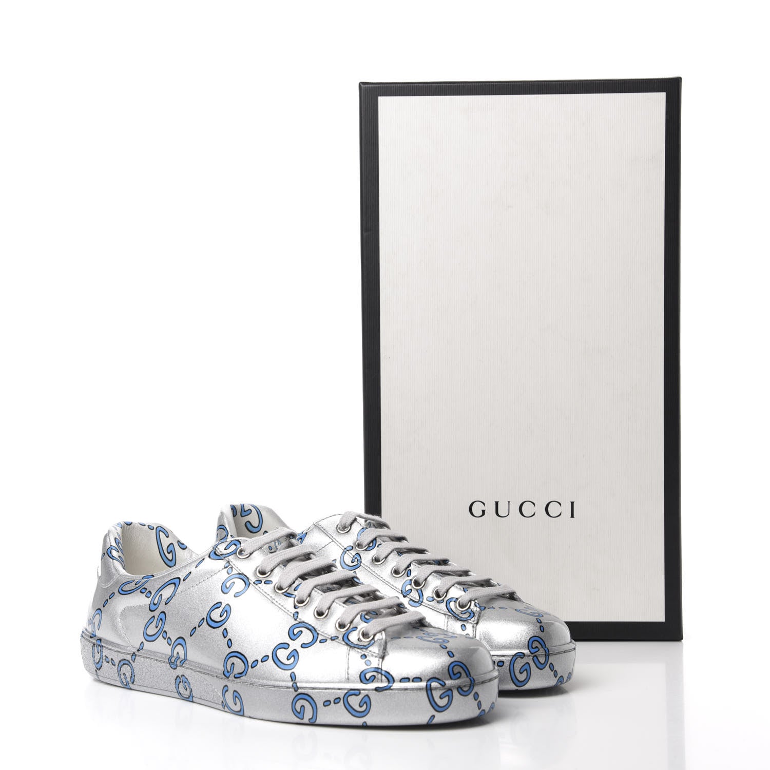 Gucci Miro Rubber Wax GucciGhost Print Mens New Ace Sneakers 7 Silver 10 of 10
