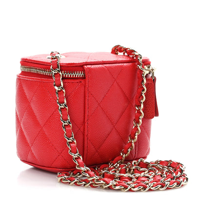 Chanel Caviar Quilted Mini Vanity Case With Chain Red 3 of 11