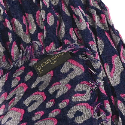 Louis Vuitton Cashmere Silk Sprouse Leopard Shawl Scarf Blue Nuit 3 of 3