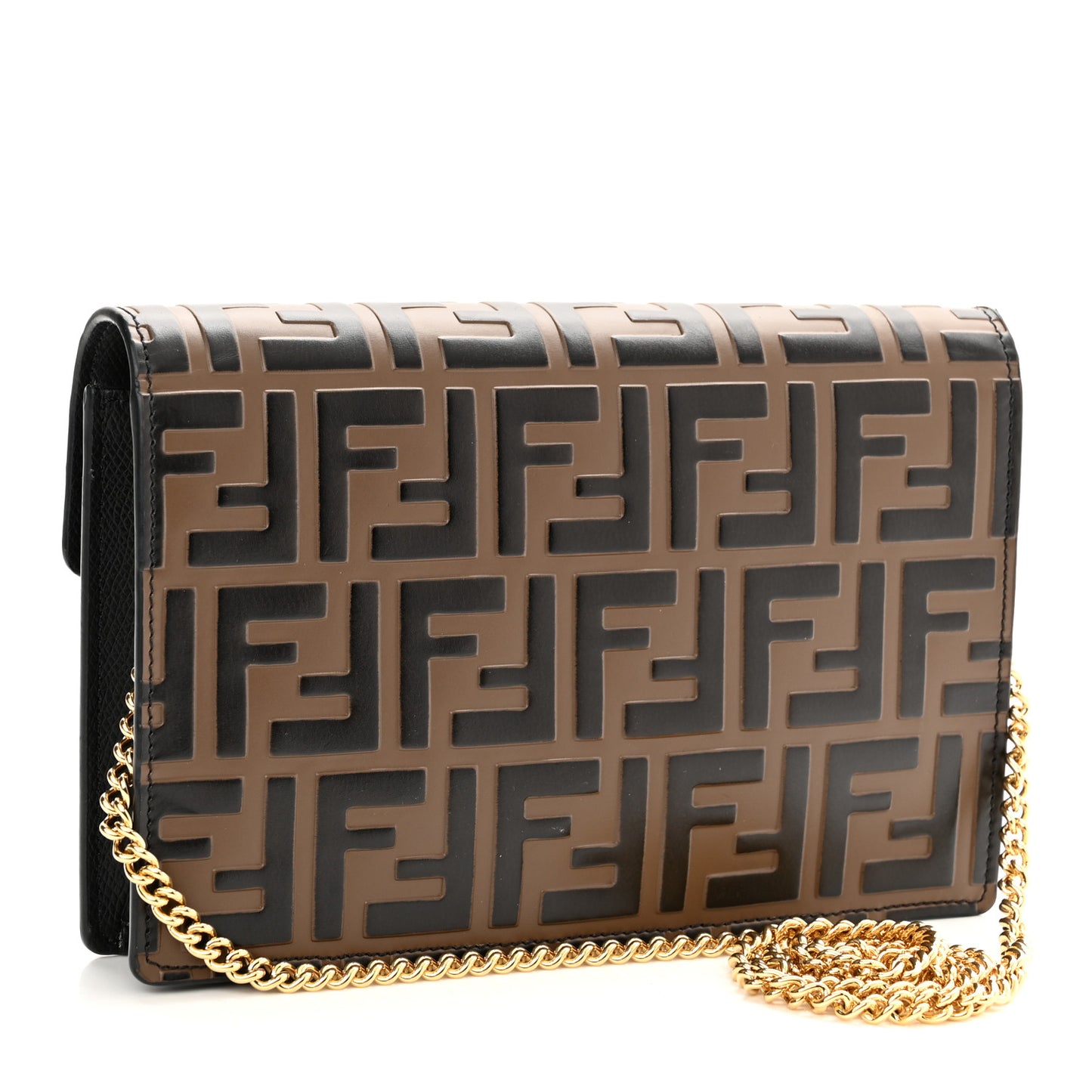 Vitello Cruise F is Fendi Bi-Color FF 1974 Embossed Medium Envelope Wallet On Chain Black Maya
